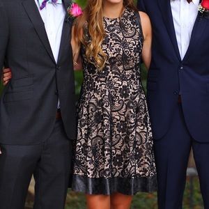 Formal dress black lace with leather trim